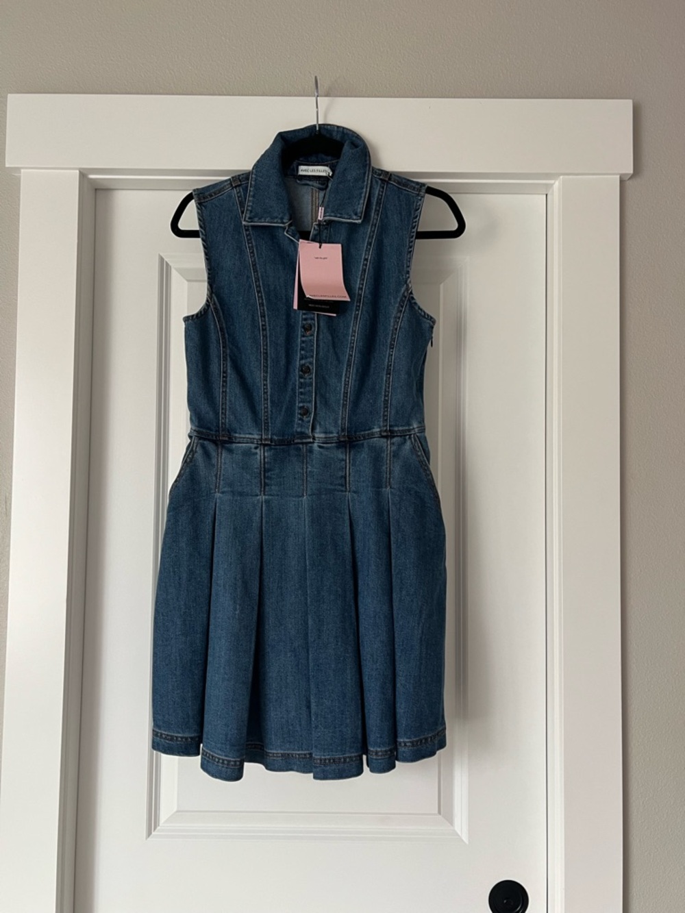 Avec Les Filles Sleeveless Jean Pleated Shirt dress Size S